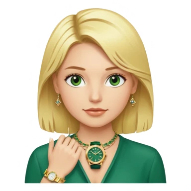 Breitling green faced watch on blonde girl wrist with gold necklace and gold bracelets sticker