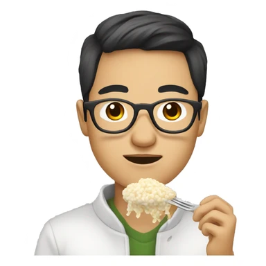 young asian man with glasses and white skin eating risotto sticker