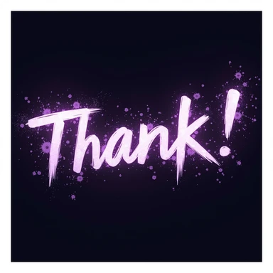 "thank you!" cyberpunk style text splash overlay lavender, streamer overlay, brush-font sticker