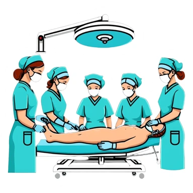 Surgery operation with doctors and nurses in an operating room sticker