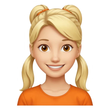 blond woman with ponytail and orange blouse sticker