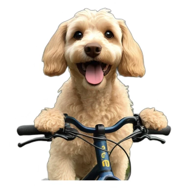 happy cockerpoo on mountain bike sticker