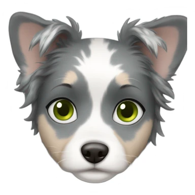 Girl with a blue merle small fluffy dog with green eyes sticker