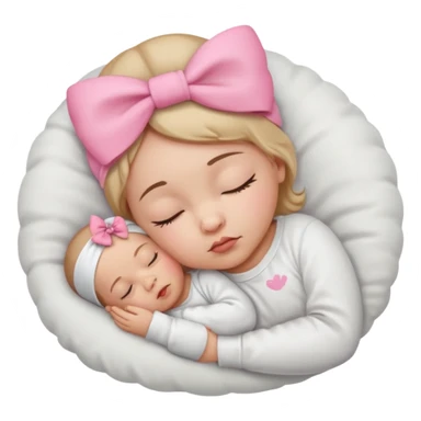 Sleeping Newborn baby with a white shirt and a pink bow on her head sticker