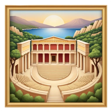 Cinematic Realistic Theatre of Epidaurus Landmark Emoji, depicted as a classical open‚Äêair theatre nestled in nature rendered with soft textures and serene, historical lighting. sticker