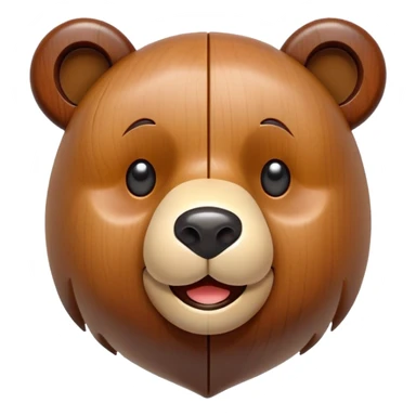 A wooden puzzle toy shaped like a bear with a cute smiling face sticker