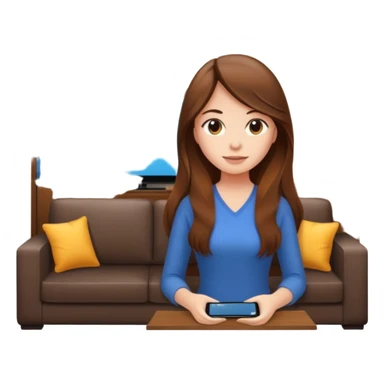 beautiful girl with long brown hair constructing new lounge room area with flat screen tv and couch sticker