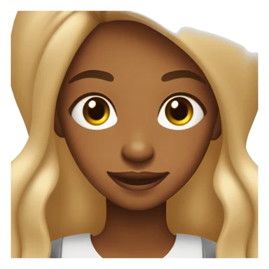 Brown girl with soft blonde locks, eyes a little pulled, happy light brown. With an iPhone 13 pro max cell phone and idea symbols sticker