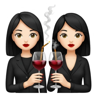 2 girls in black 1 smoking and 1 drinking wine both black hair  sticker