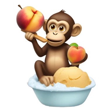 Monkey licking a peach on top of ice cream sticker