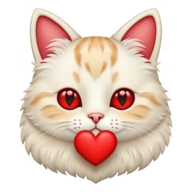 White and Beige cat holding a red heart sticker