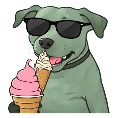 Dog with sunglasses eating ice cream sticker