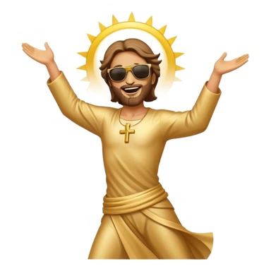 dancing figure of rejoicing Jesus with  sunglases golden  sticker