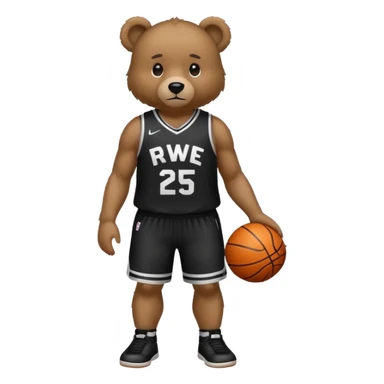 Bear with full body and wearing basketball black jersey that says RWE  sticker