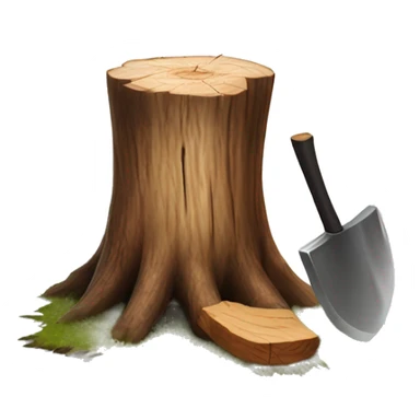 Realistic wood stump with axe chopping it sticker