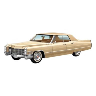 Stylized beige 1966 Cadillac DeVille, simplified to core elements, minimal detail three-quarter view, clean lines, Once Upon a Hollywood reference, iOS emoji style sticker