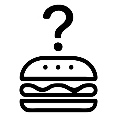 simple black hamburger icon with a bold white question mark above it, no extra details, transparent background sticker