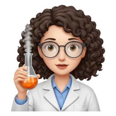 A crazy female scientist, with curly dark brown hair, brown eyes and grey glasses and pale skin  sticker