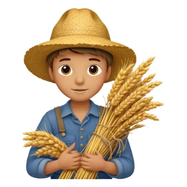 boy farmer, hug a bundle of straw sticker