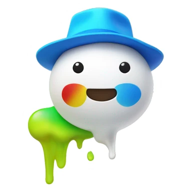 happy white toy puddle with bright blue, yellow, bright green, red and black hat sticker
