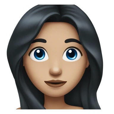 Girl with long black hair and blue eyes with the smallest bit of acne sticker