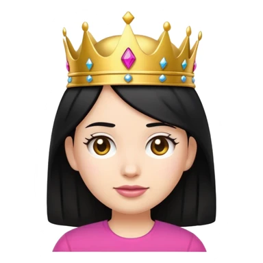 An emoji of a girl with black hair wearing a T-mobile shirt and a gold crown on her head sticker