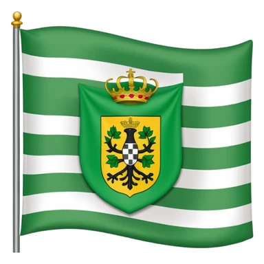 waving flag of Extremadura, Spain, apple emoji style, three horizontal stripes green white black, with coat of arms in the center sticker