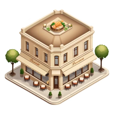 beige parisian romantic restaurant, isometric exterior view sticker
