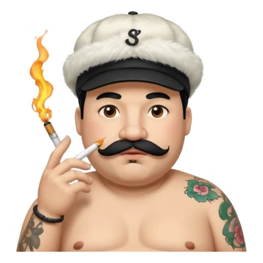 a fat father with white fur, black hair, a hip hop cap, a tattoo with a cigarette in his mouth, and a mustache. sticker