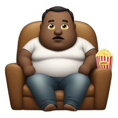 fat man watching tv with popcorn sticker