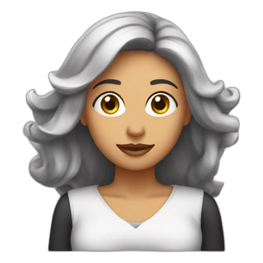 Mujer blanca de cabello negro rulo hasta los hombros trabajando frente al computador  sticker