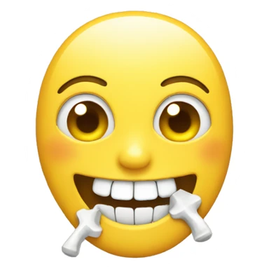 Yellow smile emoji with bone in mouth  sticker