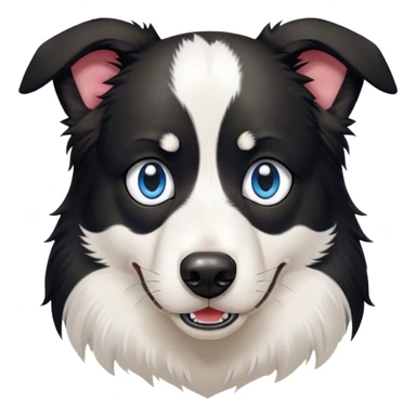 Cinematic Meme-Worthy Grumpy Border Collie Portrait Emoji, Head held high but eyes filled with dramatic disappointment, smooth black and white fur with a deeply furrowed brow forming an unmistakable scowl, floppy ears slightly angled back in disapproval, piercing blue eyes glaring with pure exasperation, Simplified yet hilariously over-exaggerated features, highly detailed, glowing with an aura of supreme annoyance, high shine, exhausted yet judgmental, stylized with an almost regal pettiness, bright but brooding, soft glowing outline, capturing the essence of a herder that has seen it all and is thoroughly unimpressed, so meme-worthy it feels like it could instantly become the next viral sensation of grumpiness! sticker