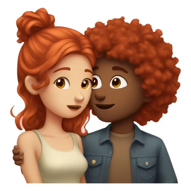 Girl with red hair kissing boy with brown fluffy hair sticker
