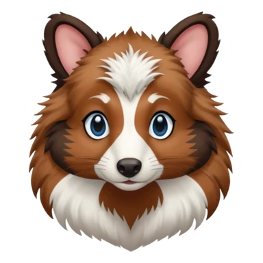 Red tri aussie with skunk like white stripe in forehead down the back and blue eyes sticker