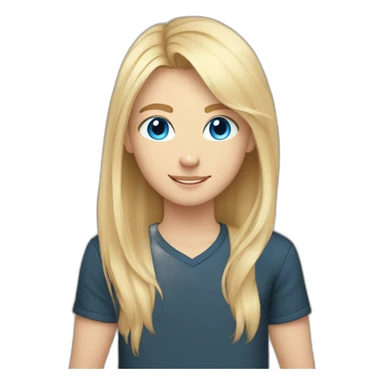 young male with blonde hair, black shirt and blue eyes with his girlfriend with bright long blonde hair, beige shirt and blue eyes. In the middle is a cute cat sticker