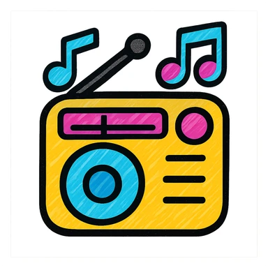vibrant modern emoji representing musique and radio theme, suitable for Discord bot server interface sticker