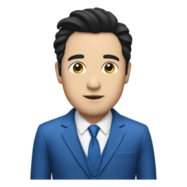 man wear blue suit, black hair, white skin sticker