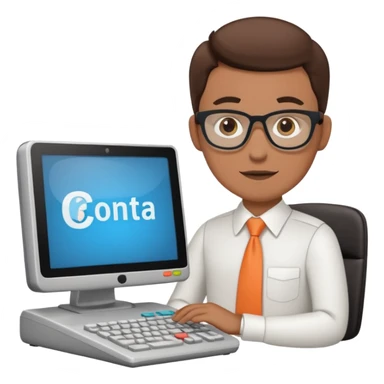 imagenes de una contador en caricatura, con una computadora y mencione conta 365 sticker