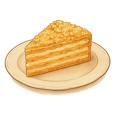 Используя такую стилистику сгенерируй тарелку, на которой лежит только кусок торта Наполеон, прозрачный фон sticker