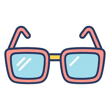 stylish eyeglasses for vision with diopters, rectangular frame, front view, vector look with shadows and glare, detailed shading, thin clean outlines, pastel palette, Japanese pop art, sticker look, highly detailed, transparent background sticker