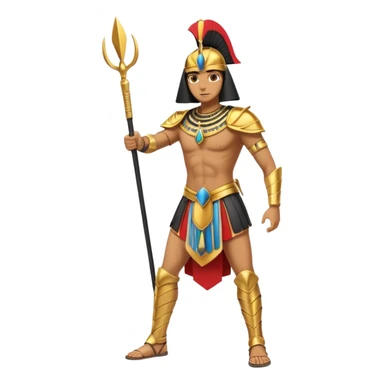 fullbody egyptian ancient soldier with spear and golden armor, action stance sticker