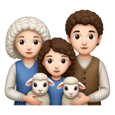 3 girls white and 2 boys withe and a sheep sticker
