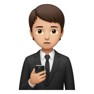 generate a brunette teen boy. dressed formally at work.  calling on a mobile, looking upset sticker