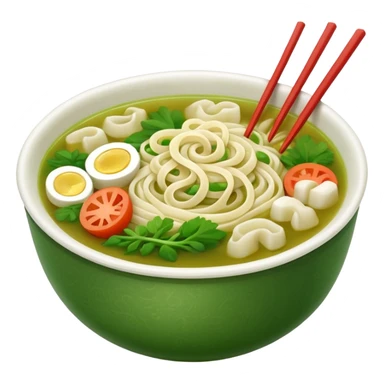 create khmer noodle emoji with green broth and white noodle with vegetable with chabstick sticker