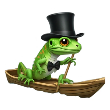 lizard with a cane and a black top hat on a flatboat sticker