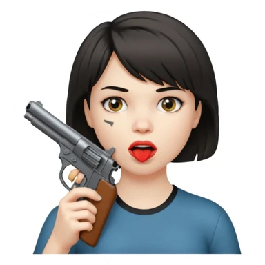 short hair girl with mullet putting gun in her mouth sticker