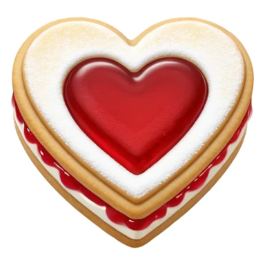 Realistic shortbread cookie in the shape of a heart with red jelly middle filling and sprinkled powder sugar on top. sticker