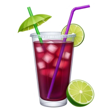 maroon purple cocktail with a lime wedge in the drink in a plastic cup with lid and straw - no lime on edge

 sticker