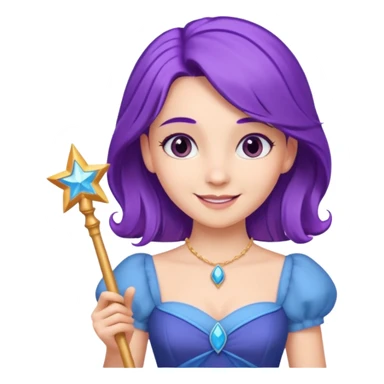 Princesses with Magic Wand in Purple Hair, blue dress sticker